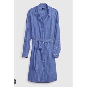 Gap The Big Shirt Dress Size Small Blue Stripe Tie Waist Button Front #795341